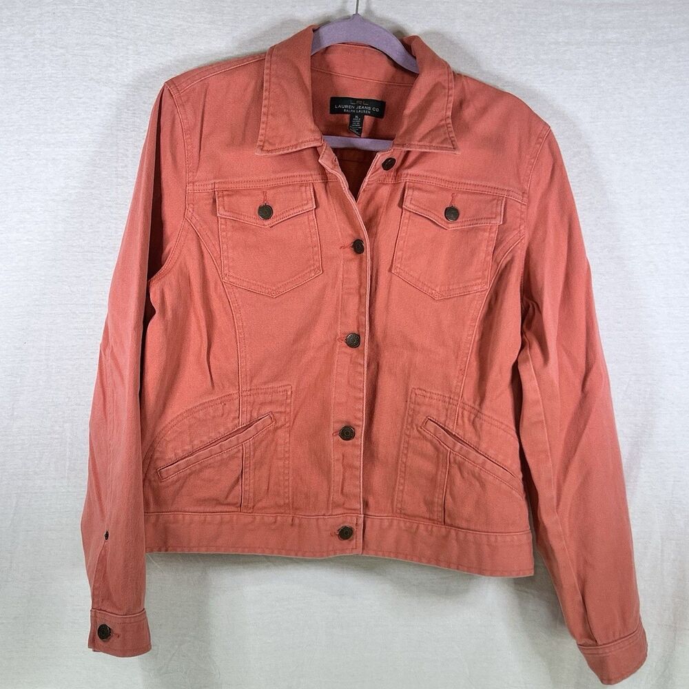 Lauren Ralph Lauren Denim Jacket Women’s XL Coral Trucker LRL Jeans Co Buttons